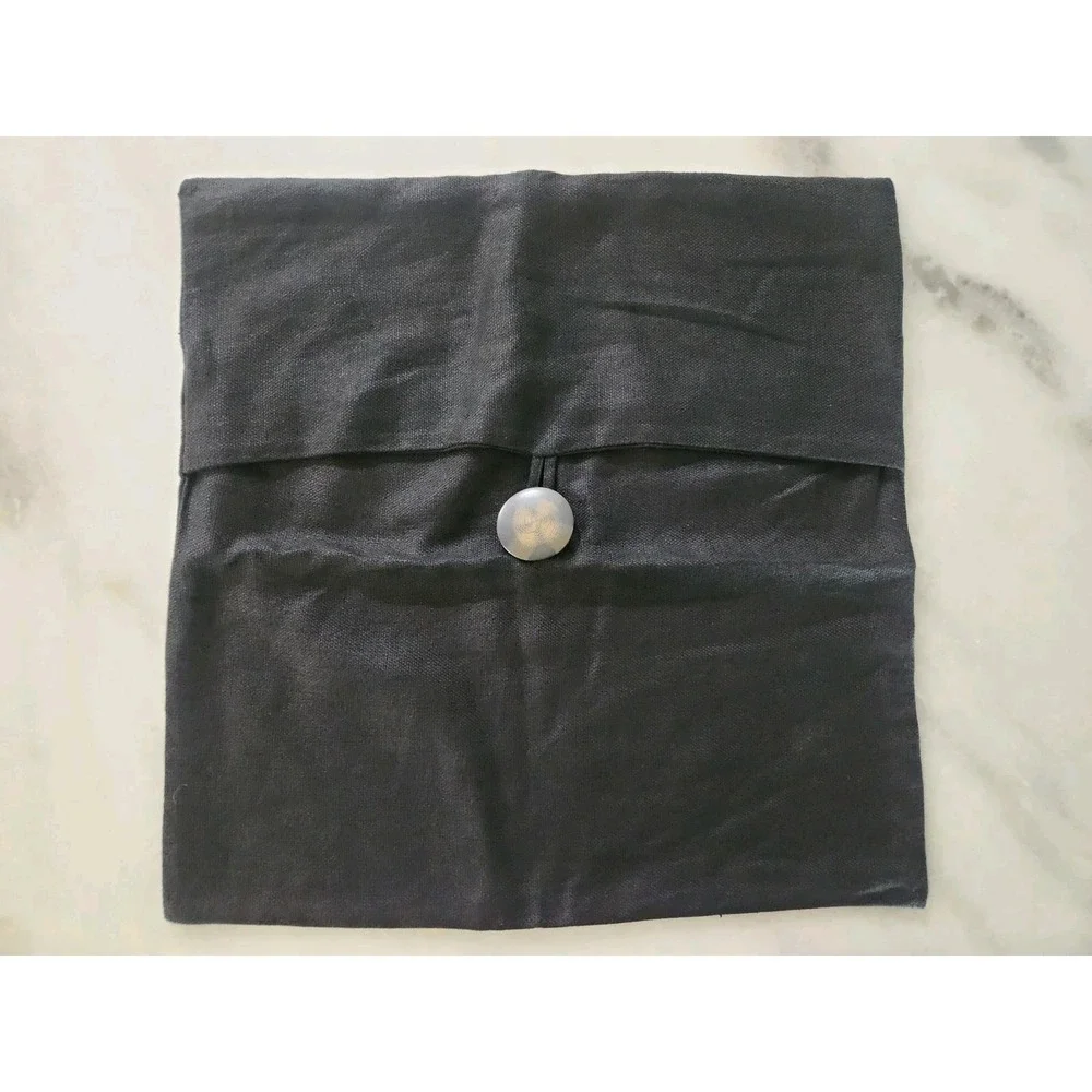 2/POTTERY BARN Black 100% Linen Pillow Covers Wood Buttons Asian Modern 18X18 EC